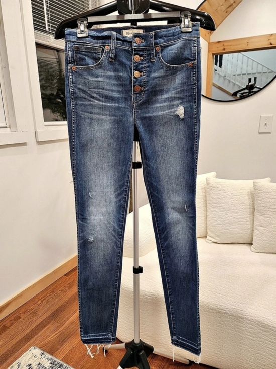 Madewell Denim - Madewell 10" High-Rise Skinny Distressed Skinny Jeans in Blue Waist 26